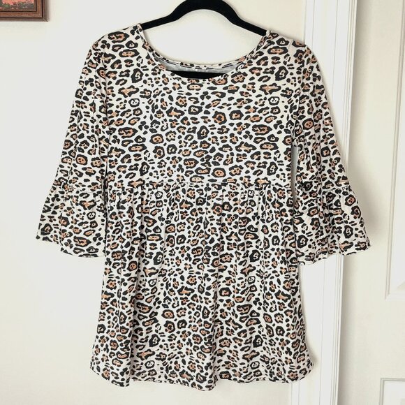 MATERNITY Leopard Print Peplum Top - 3/4 sleeves - Picture 1 of 8